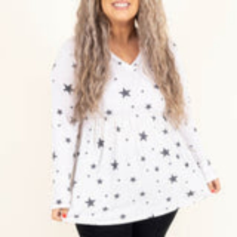 Chic soul -stars & strikes top - ivory - 1x